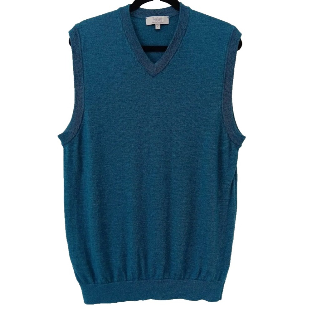 Turnbury‎ Men's Merino Wool Sleeveless Sweater Vest L Teal Blue V-Neck
